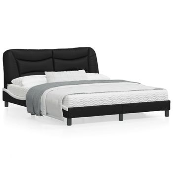 Cama Matrimonial | Cama Para Adultos | Estructura Cama Cabecero Cuero Sintético Negro Blanco 160x200cm Cfw500871