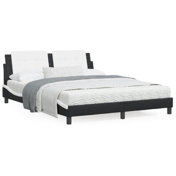 Cama Matrimonial | Cama Para Adultos | Estructura Cama Cabecero Cuero Sintético Negro Blanco 160x200cm Cfw96903