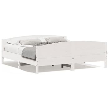 Cama Matrimonial | Cama Para Adultos | Estructura Cama Cabecero Madera Maciza Pino Blanco 180x200 Cm Cfw524927