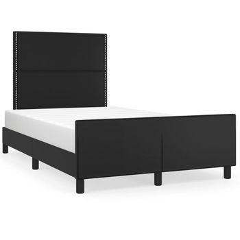 Cama Matrimonial | Cama Para Adultos | Estructura Cama Con Cabecero Cuero Sintético Negro 120x190 Cm Cfw771868