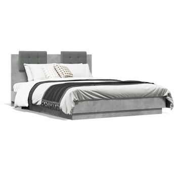 Cama Matrimonial | Cama Para Adultos | Estructura Cama Con Cabecero Luces Led Gris Hormigón 120x190 Cm Cfw524147