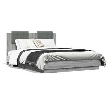 Cama Matrimonial | Cama Para Adultos | Estructura Cama Con Cabecero Luces Led Gris Sonoma 135x190 Cm Cfw841655