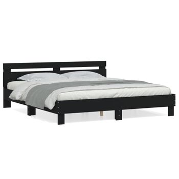 Cama Matrimonial | Cama Para Adultos | Estructura Cama Con Cabecero Madera Ingeniería Negro 180x200 Cm Cfw970820