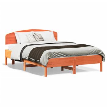 Cama Matrimonial | Cama Para Adultos | Estructura Cama Con Cabecero Madera Pino Marrón Cera 120x190 Cm Cfw76210