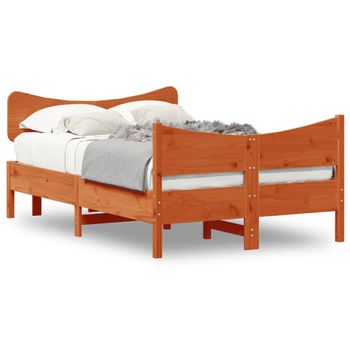 Cama Matrimonial | Cama Para Adultos | Estructura Cama Con Cabecero Madera Pino Marrón Cera 120x190 Cm Cfw172380