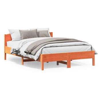 Cama Matrimonial | Cama Para Adultos | Estructura Cama Con Cabecero Madera Pino Marrón Cera 120x200 Cm Cfw142049