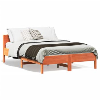 Cama Matrimonial | Cama Para Adultos | Estructura Cama Con Cabecero Madera Pino Marrón Cera 140x190 Cm Cfw943030