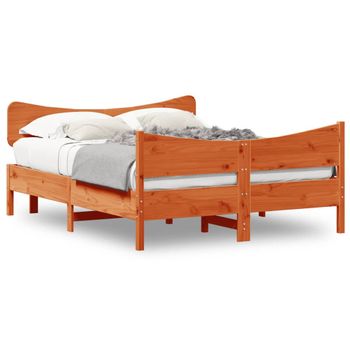 Cama Matrimonial | Cama Para Adultos | Estructura Cama Con Cabecero Madera Pino Marrón Cera 160x200 Cm Cfw800222