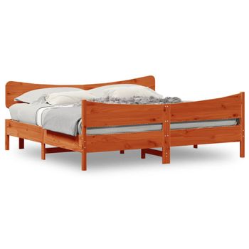 Cama Matrimonial | Cama Para Adultos | Estructura Cama Con Cabecero Madera Pino Marrón Cera 180x200 Cm Cfw533207