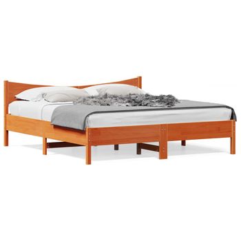 Cama Matrimonial | Cama Para Adultos | Estructura Cama Con Cabecero Madera Pino Marrón Cera 180x200 Cm Cfw292723