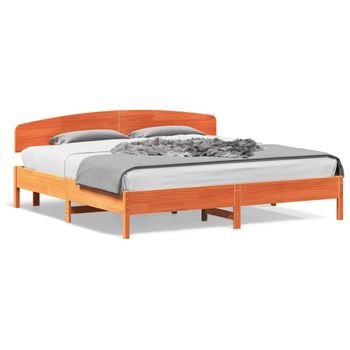 Cama Matrimonial | Cama Para Adultos | Estructura Cama Con Cabecero Madera Pino Marrón Cera 180x200 Cm Cfw25645