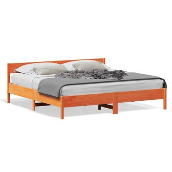 Cama Matrimonial | Cama Para Adultos | Estructura Cama Con Cabecero Madera Pino Marrón Cera 180x200 Cm Cfw86654