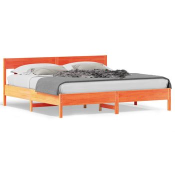 Cama Matrimonial | Cama Para Adultos | Estructura Cama Con Cabecero Madera Pino Marrón Cera 200x200 Cm Cfw393888