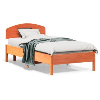 Cama Individual | Cama Para Adultos | Estructura Cama Con Cabecero Madera Pino Marrón Cera 75x190 Cm Cfw26965