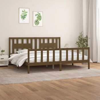 Cama Matrimonial | Cama Para Adultos | Estructura Cama Con Cabecero Madera Pino Marrón Miel 200x200 Cm Cfw877148