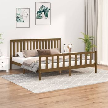 Cama Matrimonial | Cama Para Adultos | Estructura Cama Con Cabecero Madera Pino Marrón Miel 200x200 Cm Cfw432075