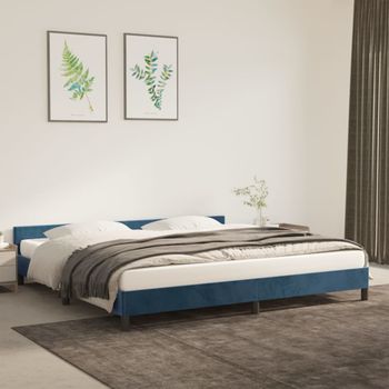 Cama Matrimonial | Cama Para Adultos | Estructura Cama Con Cabecero Terciopelo Azul Oscuro 200x200 Cm Cfw505842