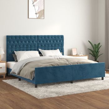 Cama Matrimonial | Cama Para Adultos | Estructura Cama Con Cabecero Terciopelo Azul Oscuro 200x200 Cm Cfw58090