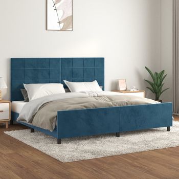 Cama Matrimonial | Cama Para Adultos | Estructura Cama Con Cabecero Terciopelo Azul Oscuro 200x200 Cm Cfw98042