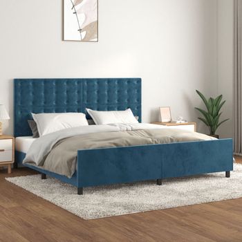 Cama Matrimonial | Cama Para Adultos | Estructura Cama Con Cabecero Terciopelo Azul Oscuro 200x200 Cm Cfw21619