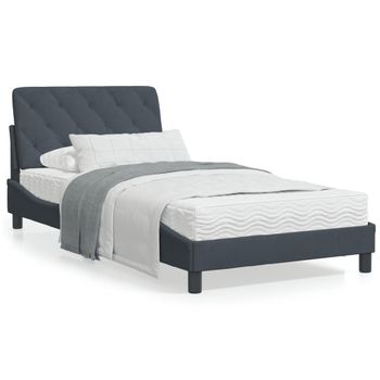 Cama Individual | Cama Para Adultos | Estructura Cama Con Cabecero Terciopelo Gris Oscuro 100x200 Cm Cfw35026