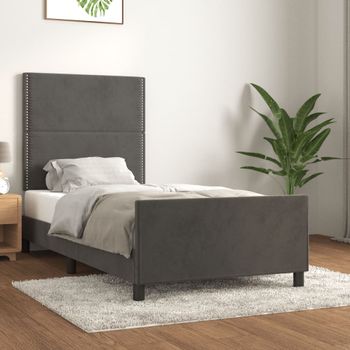 Cama Individual | Cama Para Adultos | Estructura Cama Con Cabecero Terciopelo Gris Oscuro 100x200 Cm Cfw610051