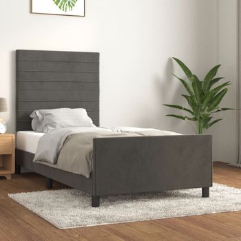 Cama Individual | Cama Para Adultos | Estructura Cama Con Cabecero Terciopelo Gris Oscuro 100x200 Cm Cfw232722