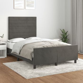 Cama Matrimonial | Cama Para Adultos | Estructura Cama Con Cabecero Terciopelo Gris Oscuro 120x200 Cm Cfw519552