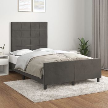 Cama Matrimonial | Cama Para Adultos | Estructura Cama Con Cabecero Terciopelo Gris Oscuro 120x200 Cm Cfw620160