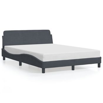 Cama Matrimonial | Cama Para Adultos | Estructura Cama Con Cabecero Terciopelo Gris Oscuro 140x190 Cm Cfw922638