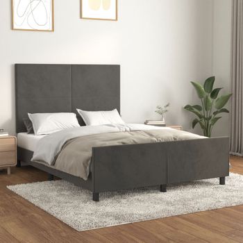 Cama Matrimonial | Cama Para Adultos | Estructura Cama Con Cabecero Terciopelo Gris Oscuro 140x190 Cm Cfw45899