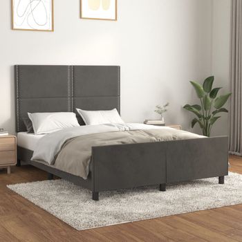 Cama Matrimonial | Cama Para Adultos | Estructura Cama Con Cabecero Terciopelo Gris Oscuro 140x190 Cm Cfw534939