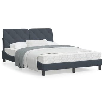 Cama Matrimonial | Cama Para Adultos | Estructura Cama Con Cabecero Terciopelo Gris Oscuro 140x190 Cm Cfw55539