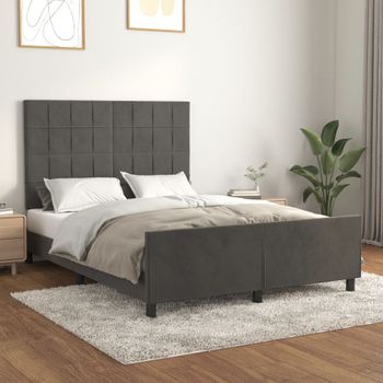 Cama Matrimonial | Cama Para Adultos | Estructura Cama Con Cabecero Terciopelo Gris Oscuro 140x190 Cm Cfw57412