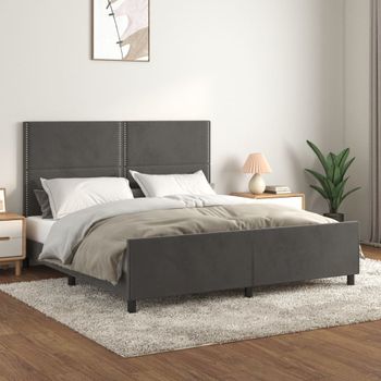 Cama Matrimonial | Cama Para Adultos | Estructura Cama Con Cabecero Terciopelo Gris Oscuro 180x200 Cm Cfw925019