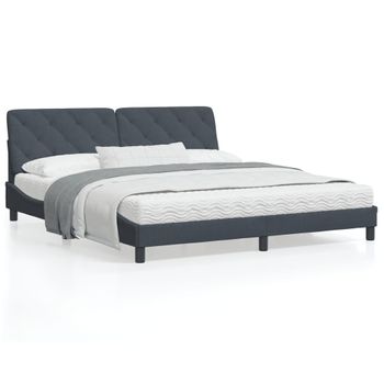 Cama Matrimonial | Cama Para Adultos | Estructura Cama Con Cabecero Terciopelo Gris Oscuro 180x200 Cm Cfw77468