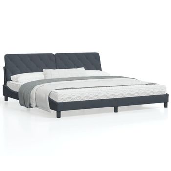 Cama Matrimonial | Cama Para Adultos | Estructura Cama Con Cabecero Terciopelo Gris Oscuro 200x200 Cm Cfw17207