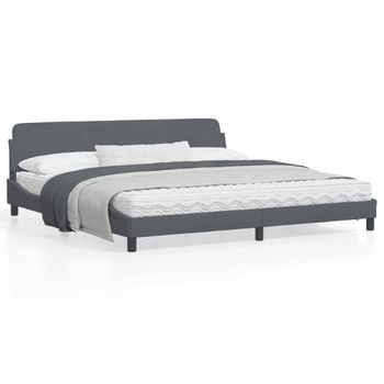 Cama Matrimonial | Cama Para Adultos | Estructura Cama Con Cabecero Terciopelo Gris Oscuro 200x200 Cm Cfw813411