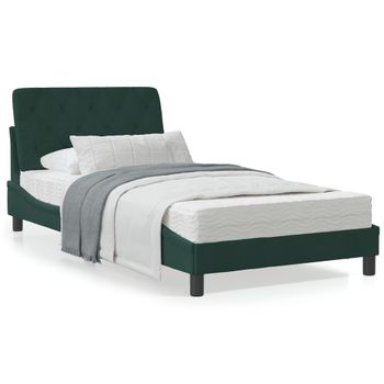 Cama Individual | Cama Para Adultos | Estructura Cama Con Cabecero Terciopelo Verde Oscuro 100x200 Cm Cfw76411