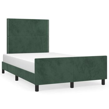 Cama Matrimonial | Cama Para Adultos | Estructura Cama Con Cabecero Terciopelo Verde Oscuro 120x190 Cm Cfw646404