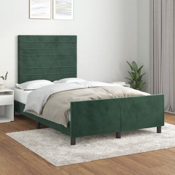 Cama Matrimonial | Cama Para Adultos | Estructura Cama Con Cabecero Terciopelo Verde Oscuro 120x200 Cm Cfw703253