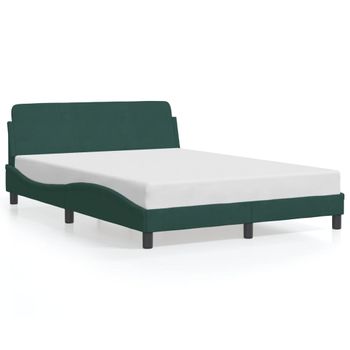 Cama Matrimonial | Cama Para Adultos | Estructura Cama Con Cabecero Terciopelo Verde Oscuro 120x200 Cm Cfw518796