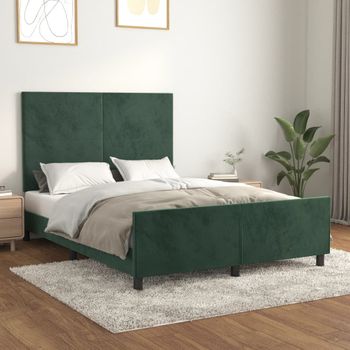 Cama Matrimonial | Cama Para Adultos | Estructura Cama Con Cabecero Terciopelo Verde Oscuro 140x190 Cm Cfw214642