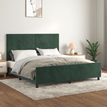 Cama Matrimonial | Cama Para Adultos | Estructura Cama Con Cabecero Terciopelo Verde Oscuro 160x200 Cm Cfw924956