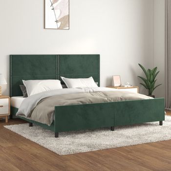 Cama Matrimonial | Cama Para Adultos | Estructura Cama Con Cabecero Terciopelo Verde Oscuro 200x200 Cm Cfw916681