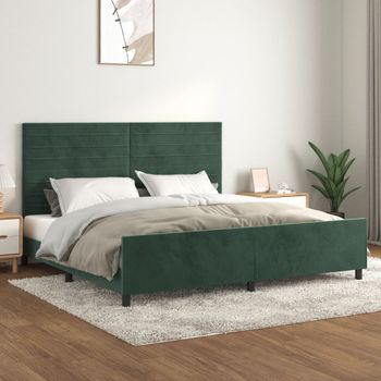 Cama Matrimonial | Cama Para Adultos | Estructura Cama Con Cabecero Terciopelo Verde Oscuro 200x200 Cm Cfw62905