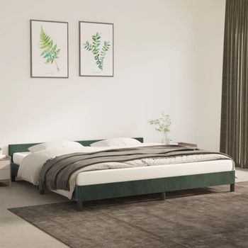 Cama Matrimonial | Cama Para Adultos | Estructura Cama Con Cabecero Terciopelo Verde Oscuro 200x200 Cm Cfw784838