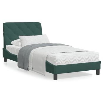 Cama Individual | Cama Para Adultos | Estructura Cama Con Cabecero Terciopelo Verde Oscuro 90x190 Cm Cfw14156