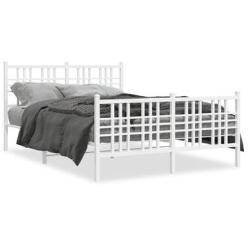 Cama Matrimonial | Cama Para Adultos | Estructura Cama Con Cabecero Y Estribo Metal Blanco 137x190 Cm Cfw281763