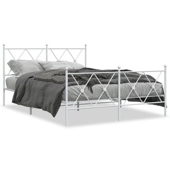 Cama Matrimonial | Cama Para Adultos | Estructura Cama Con Cabecero Y Estribo Metal Blanco 137x190 Cm Cfw94476